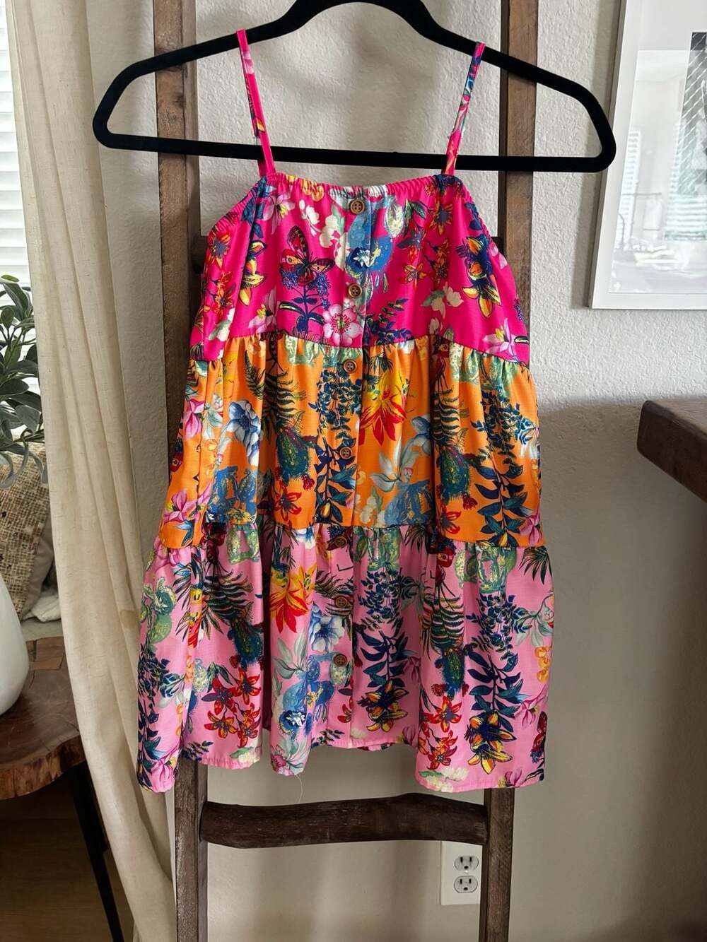 Girls Floral Print Tiered Cami Dress